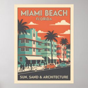 Vintage Miami Beach Florida Art Deco Reizen Poster