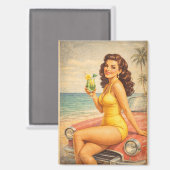 Vintage Miami Beach Pin-Up Girl Magnet  (Voorkant / Achterkant)