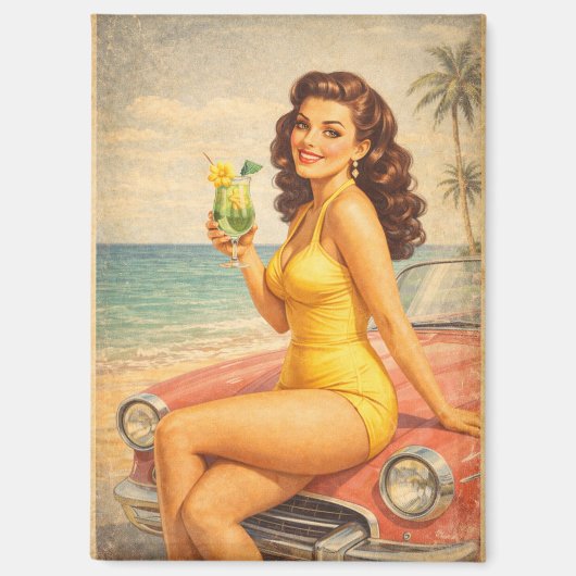 Vintage Miami Beach Pin-Up Girl Magnet  (Voorkant)