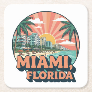 Vintage Miami Florida jaren 80 Kunst Reislogo Kartonnen Onderzetters