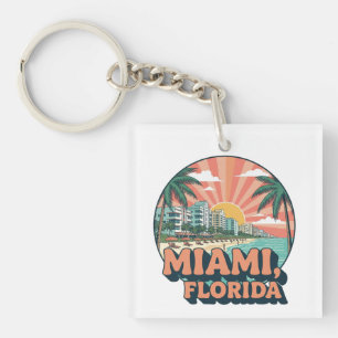 Vintage Miami Florida jaren 80 Kunst Reislogo Sleutelhanger