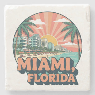 Vintage Miami Florida jaren 80 Kunst Reislogo Stenen Onderzetter