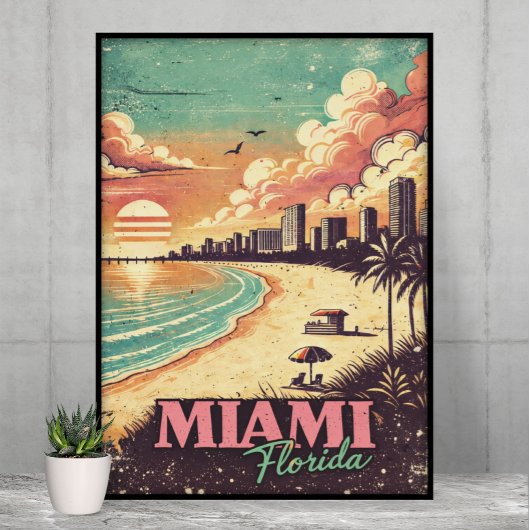 Vintage Miami Florida Reisillustratie Poster