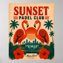 Vintage Miami Padel Club Retro Flamingo Poster