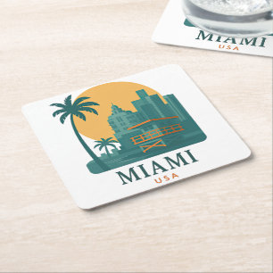 Vintage Miami USA – Retro strand skyline Kartonnen Onderzetters