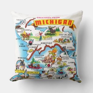 Vintage Michigan Begroetingskaart  Kussen