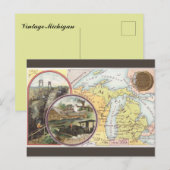 Vintage Michigan Map Briefkaart (Voorkant / Achterkant)