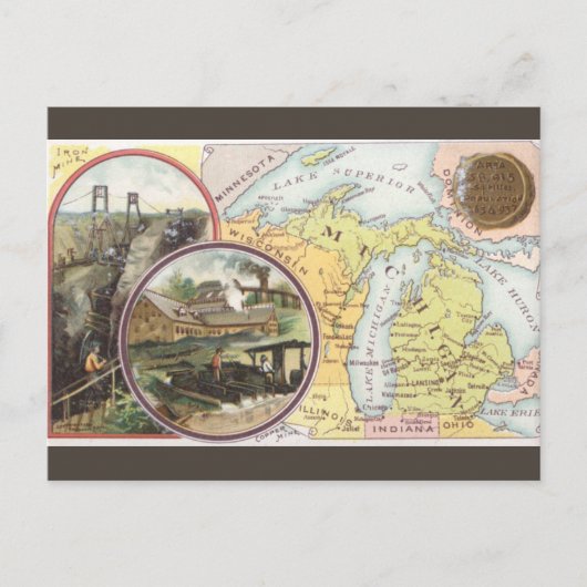 Vintage Michigan Map Briefkaart (Voorkant)