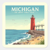 Vintage Michigan Vierkante Sticker (Voorkant)