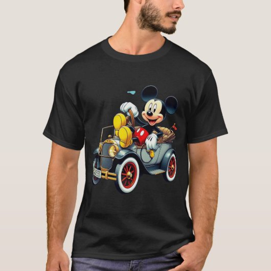 Vintage Mickey Mouse Driving Classic Car T-Shirt (Voorkant)