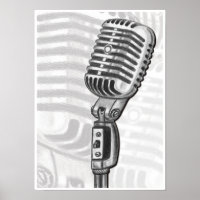 Vintage microfoon in houtskool Art Print