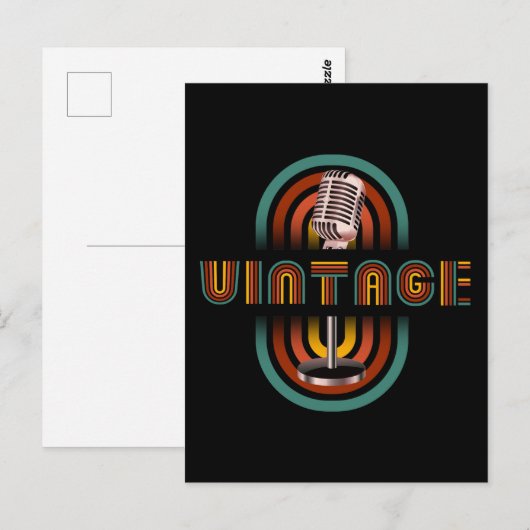 Vintage Microfoon Muziek Zingen Briefkaart (Voorkant / Achterkant)