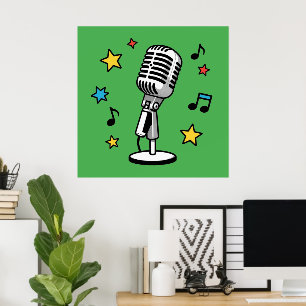 Vintage Microfoon Muzieknamen Retro Zang Ontwerp Poster