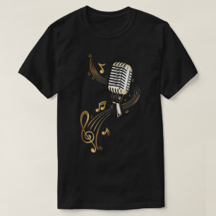 Vintage Microfoon Muzieknote Kunst T-shirt