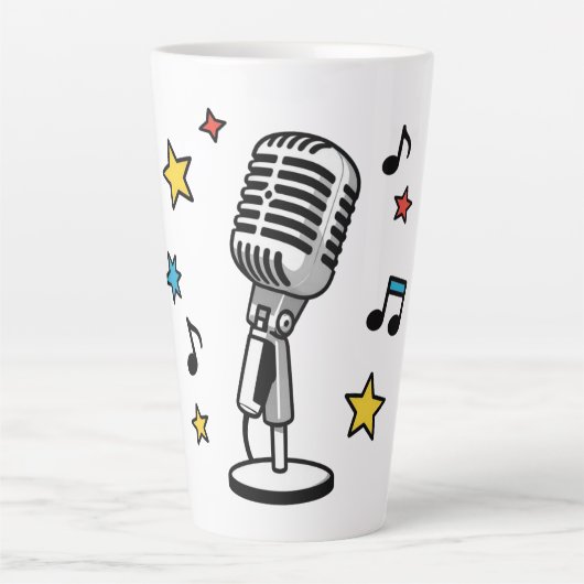 Vintage Microfoon Muzieknotities Retro Zangontwerp Latte Mok (Voorkant)