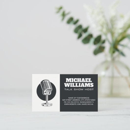 Vintage Microfoon | Zang Blogger Host Visitekaartje (Staand voorkant)