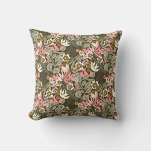 Vintage Mid-Century Modern Olijf en Roze Kussen