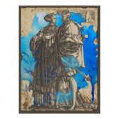 Vintage Middeleeuws Paar Decoupage Poster op Blauw (Voorkant)