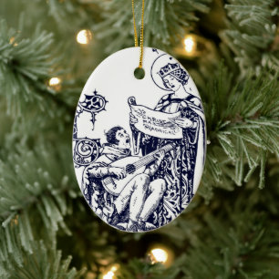 Vintage Middeleeuwse Kerstcarolers Art Nouveau Keramisch Ornament