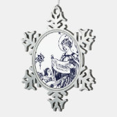 Vintage Middeleeuwse Kerstcarolers Art Nouveau Tin Sneeuwvlok Ornament (Rechts)