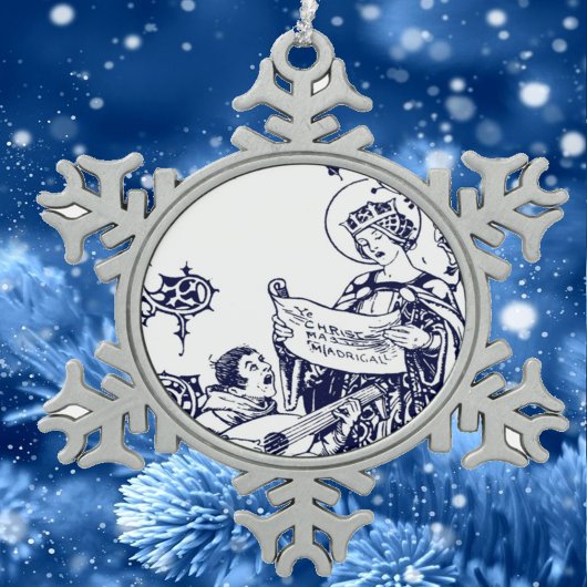 Vintage Middeleeuwse Kerstcarolers Art Nouveau Tin Sneeuwvlok Ornament