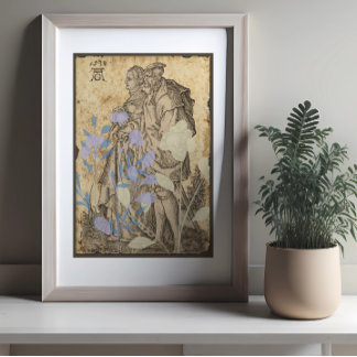 Vintage Middeleeuwse Koppel Decoupage Poster