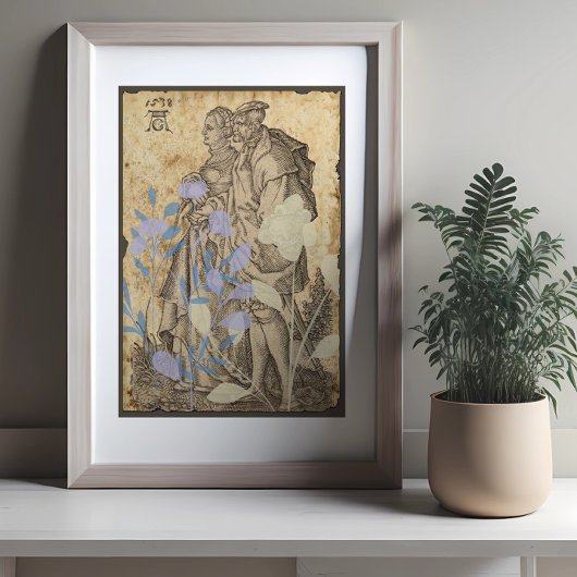 Vintage Middeleeuwse Koppel Decoupage Poster