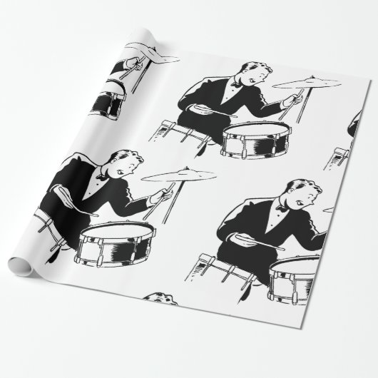 Vintage Midden-Eeuwse Drummer Jazz Percussie Cadeaupapier (Uitgerold)