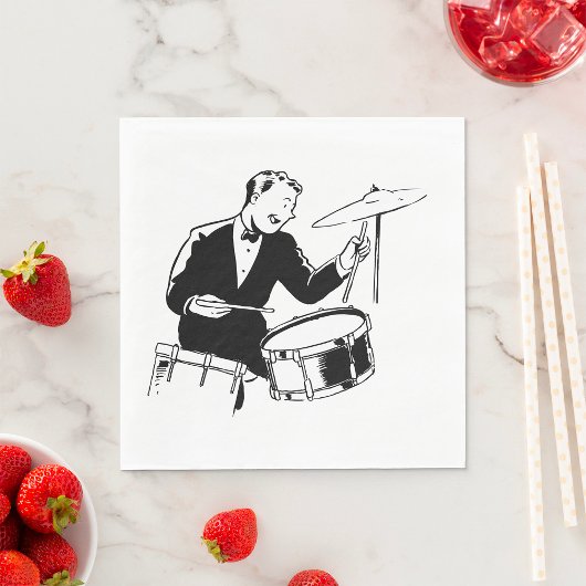 Vintage Midden-Eeuwse Drummer Jazz Percussie Servet