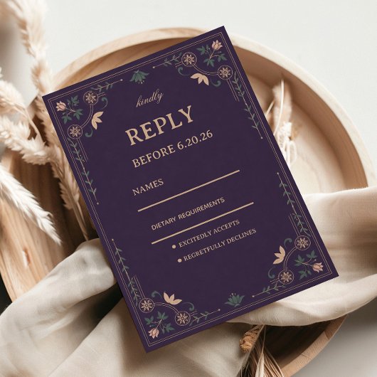 Vintage Midnight Botanisch RSVP Kaartje
