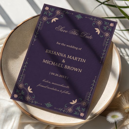 Vintage Midnight Botanisch Save The Date