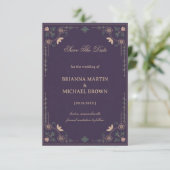 Vintage Midnight Botanisch Save The Date (Staand voorkant)