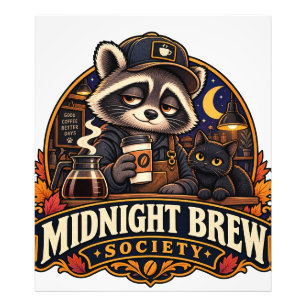 Vintage Midnight Brew Wasbeer Coffee Society Retro Foto Afdruk