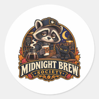 Vintage Midnight Brew Wasbeer Coffee Society Retro Ronde Sticker