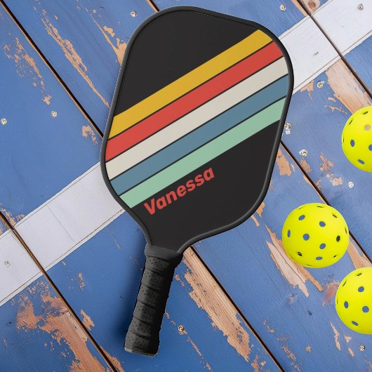 Vintage Midnight Gestreepte met Naam Pickleball Paddle