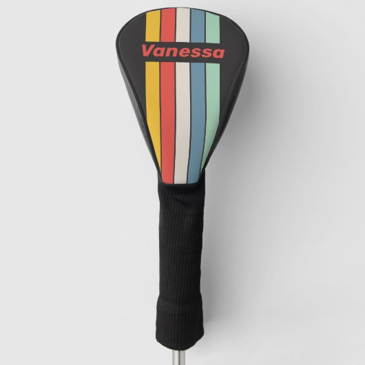 Vintage Midnight Pin Gestreept met Naam Golfheadcover (Voorkant)