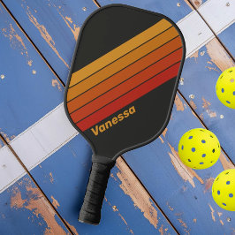 Vintage Midnight Sunset Gestreepte met Naam Pickleball Paddle