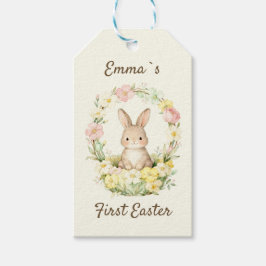 Vintage Mijn Eerste Pasen Konijn Bloemenkrans Cadeaulabel