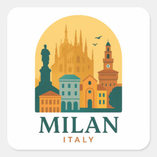 Vintage Milaan Italië Reissticker Retro Duomo Vierkante Sticker