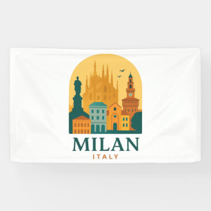 Vintage Milaan Italië Reizen   Retro Duomo Spandoek