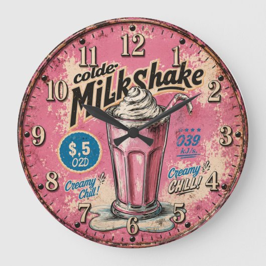 Vintage Milkshake Retro Diner Kitchen Grote Klok (Voorkant)