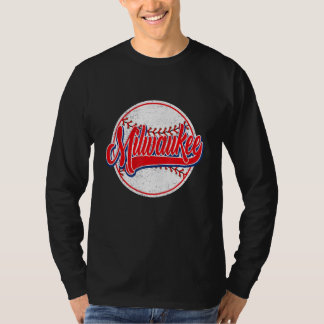 Vintage Milwaukee Stadsbeeld Honkbal Voor Mannen V T-shirt