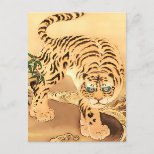 Vintage Minhwa Tijger bij een Stroom Briefkaart
