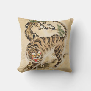 Vintage Minhwa Tijger onder dennenboom Kussen