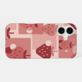Vintage Minimaal Aardbeienpatroon iPhone 16 Hoesje (Achterkant horizontaal)