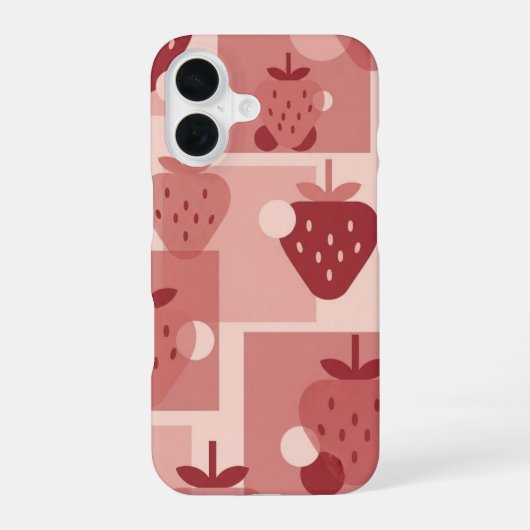 Vintage Minimaal Aardbeienpatroon iPhone 16 Hoesje (Achterkant)