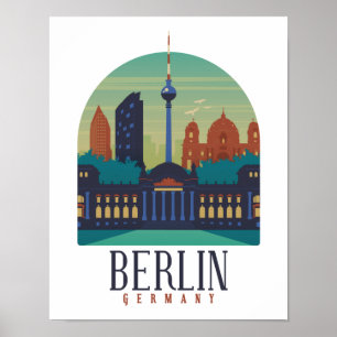 Vintage Minimaal Berlijn Duitsland Silhouet Reis Poster