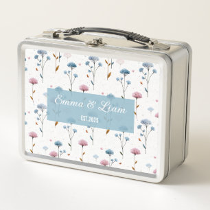 Vintage Minimaal Blauw en Roze Bloemmotief Persoon