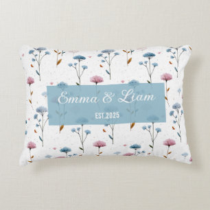 Vintage Minimaal Blauw en Roze Bloemmotief Persoon Accent Kussen