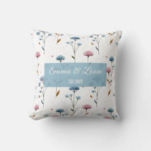 Vintage Minimaal Blauw en Roze Bloemmotief Persoon Kussen